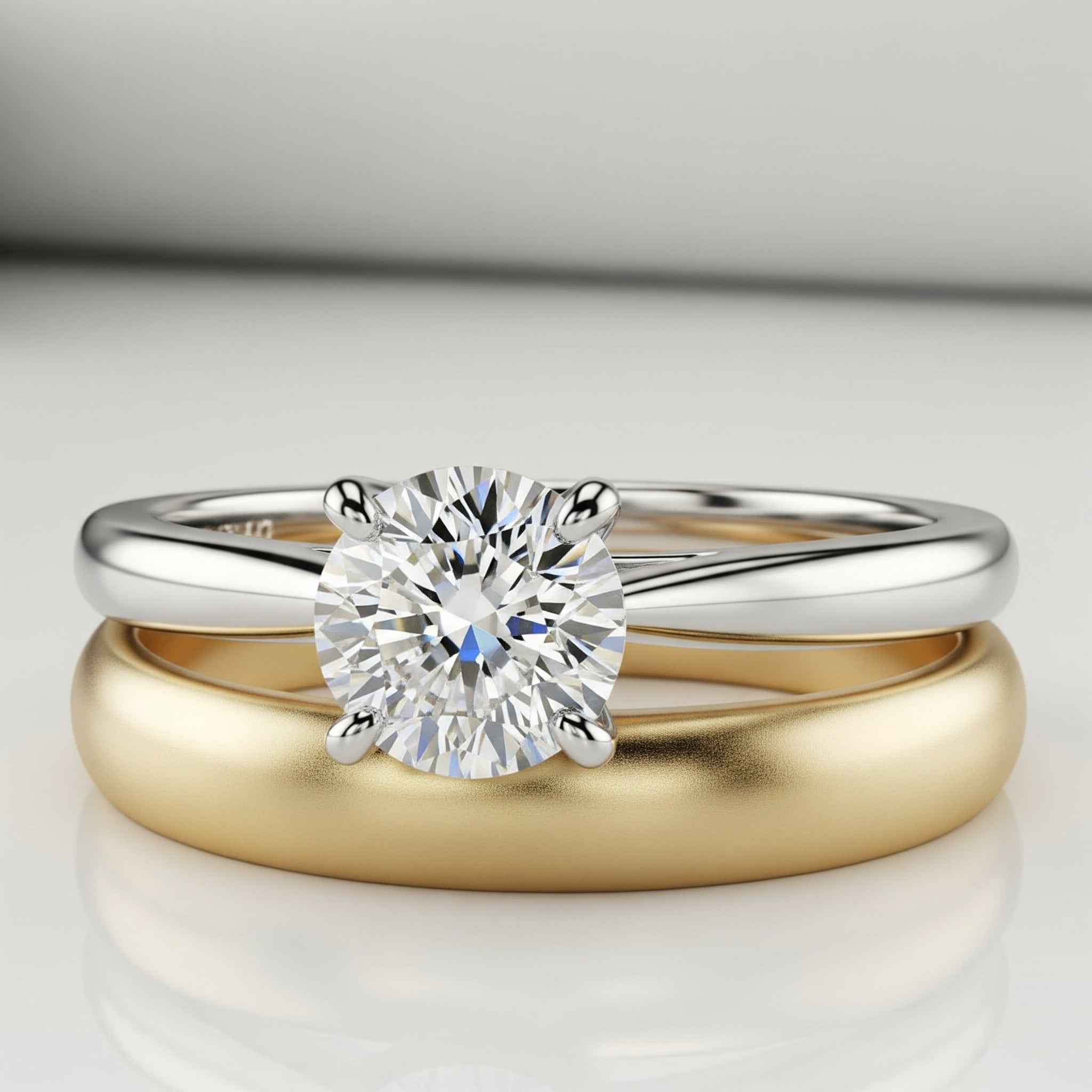 buying guide for white gold engagement rings with yellow gold wedding bands