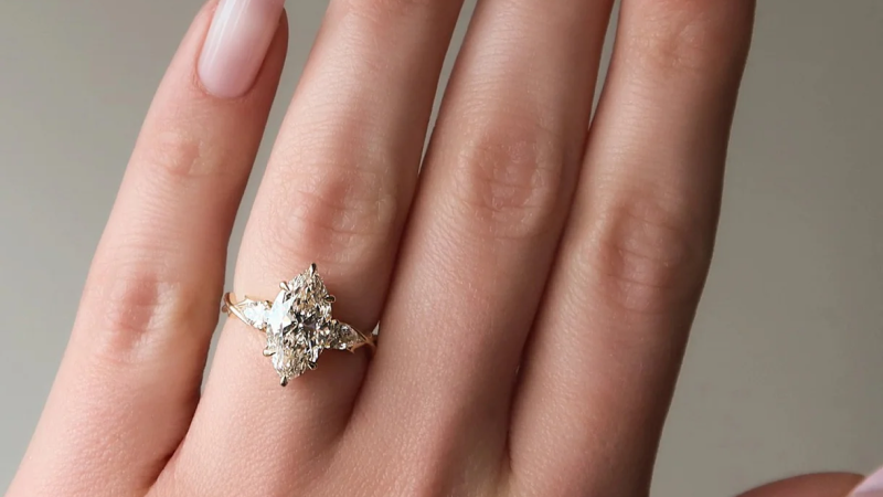 three stone moissanite ring