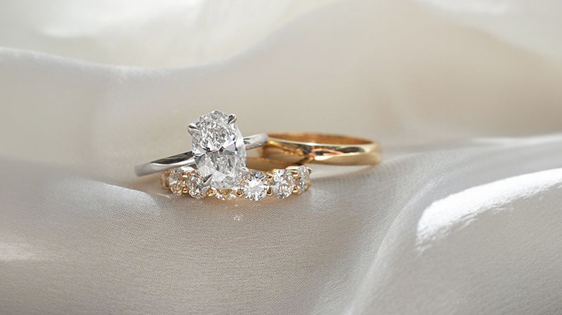 Stunning White Gold Engagement Ring with Gold Wedding Band