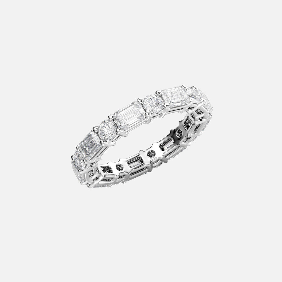  Alternating Emerald And Round Basket Eternity Ring 14k White Gold 4 0 002