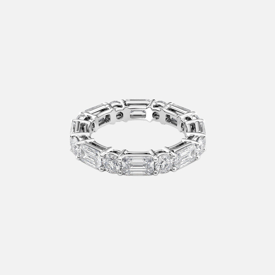  Alternating Emerald And Round Basket Eternity Ring 14k White Gold 4 4 001