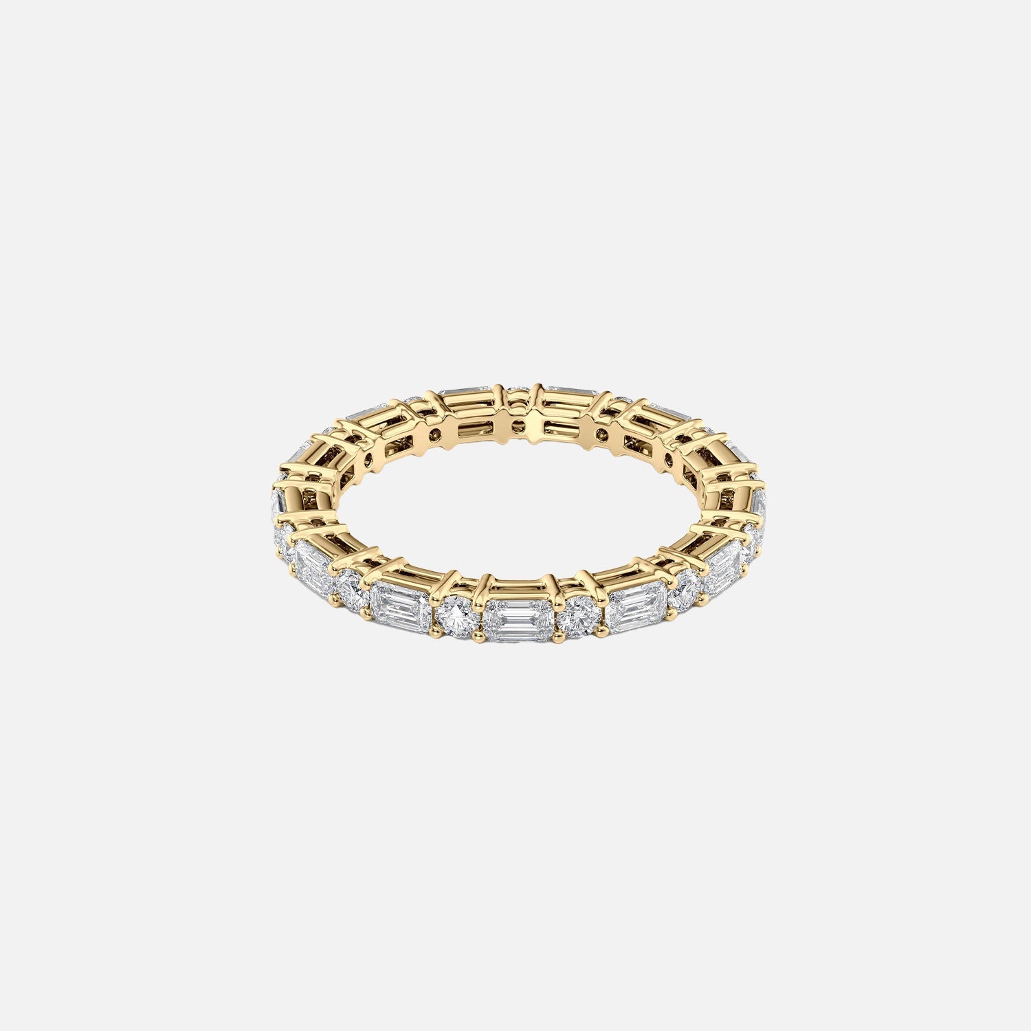 Alternating Emerald And Round Basket Eternity Ring 14k Yellow Gold 1 7 001