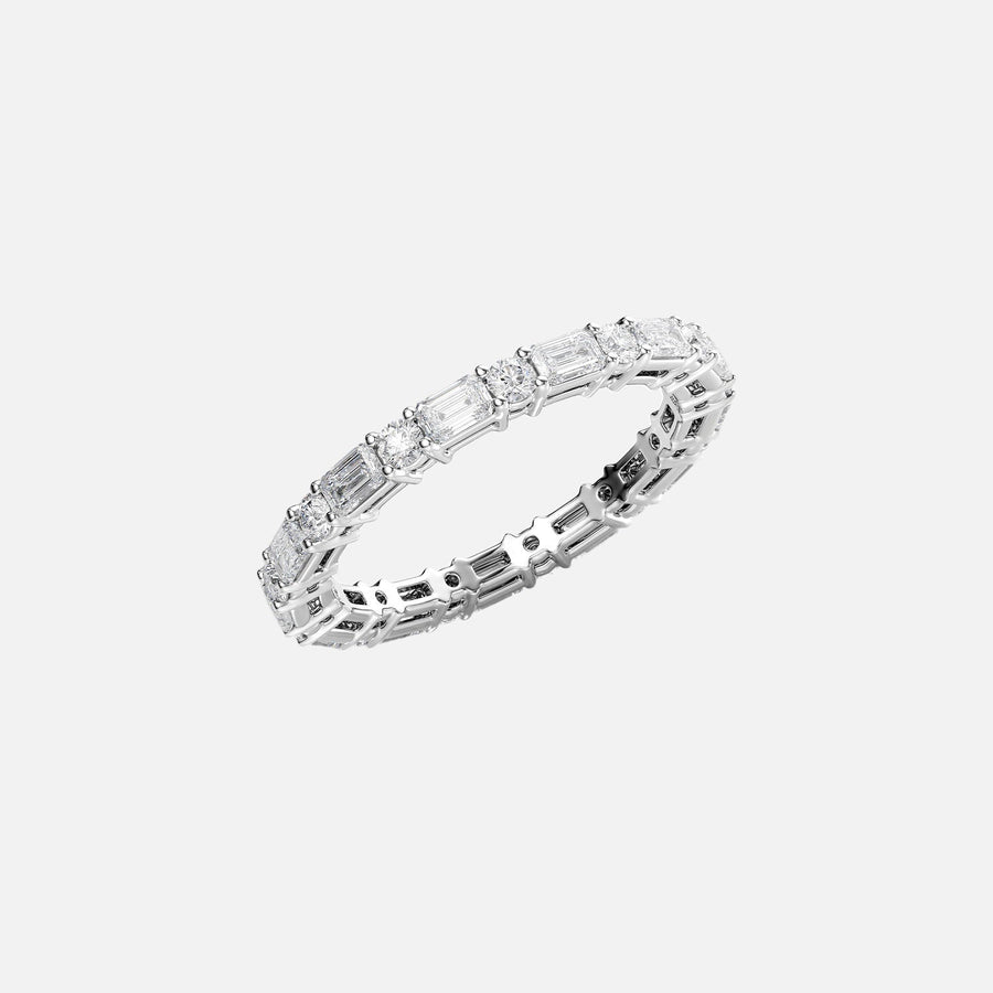  Alternating Emerald And Round Basket Eternity Ring 18k White Gold 1 7 001