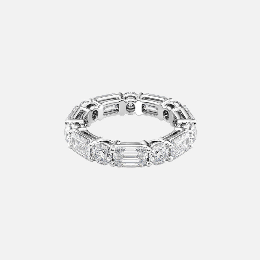  Alternating Emerald And Round Basket Eternity Ring 18k White Gold 5 0 001