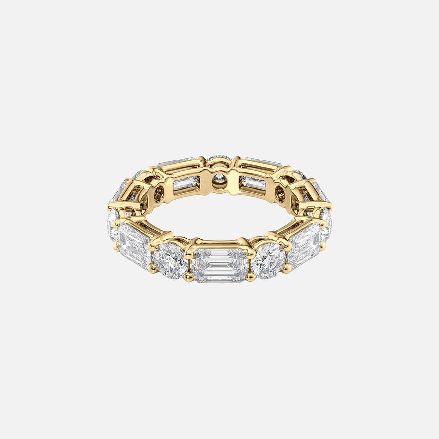  Alternating Emerald And Round Basket Eternity Ring 18k Yellow Gold 5 0 001