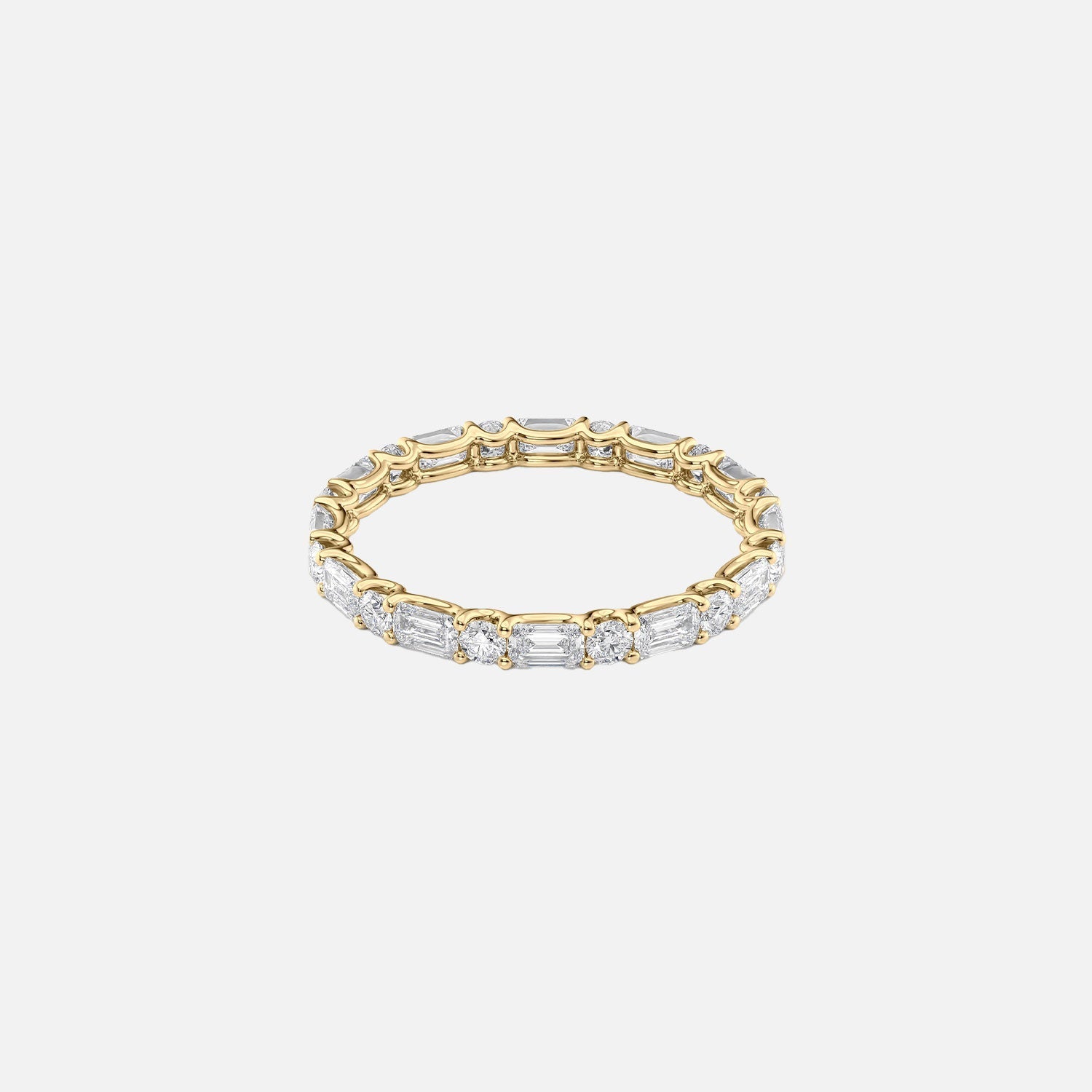 Alternating Emerald And Round U Prong Eternity Ring 14k Yellow Gold 1 5 001