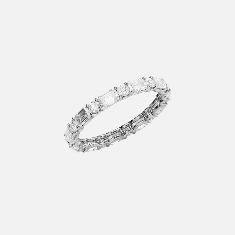  Alternating Emerald And Round U Prong Eternity Ring 18k White Gold 2 0 002