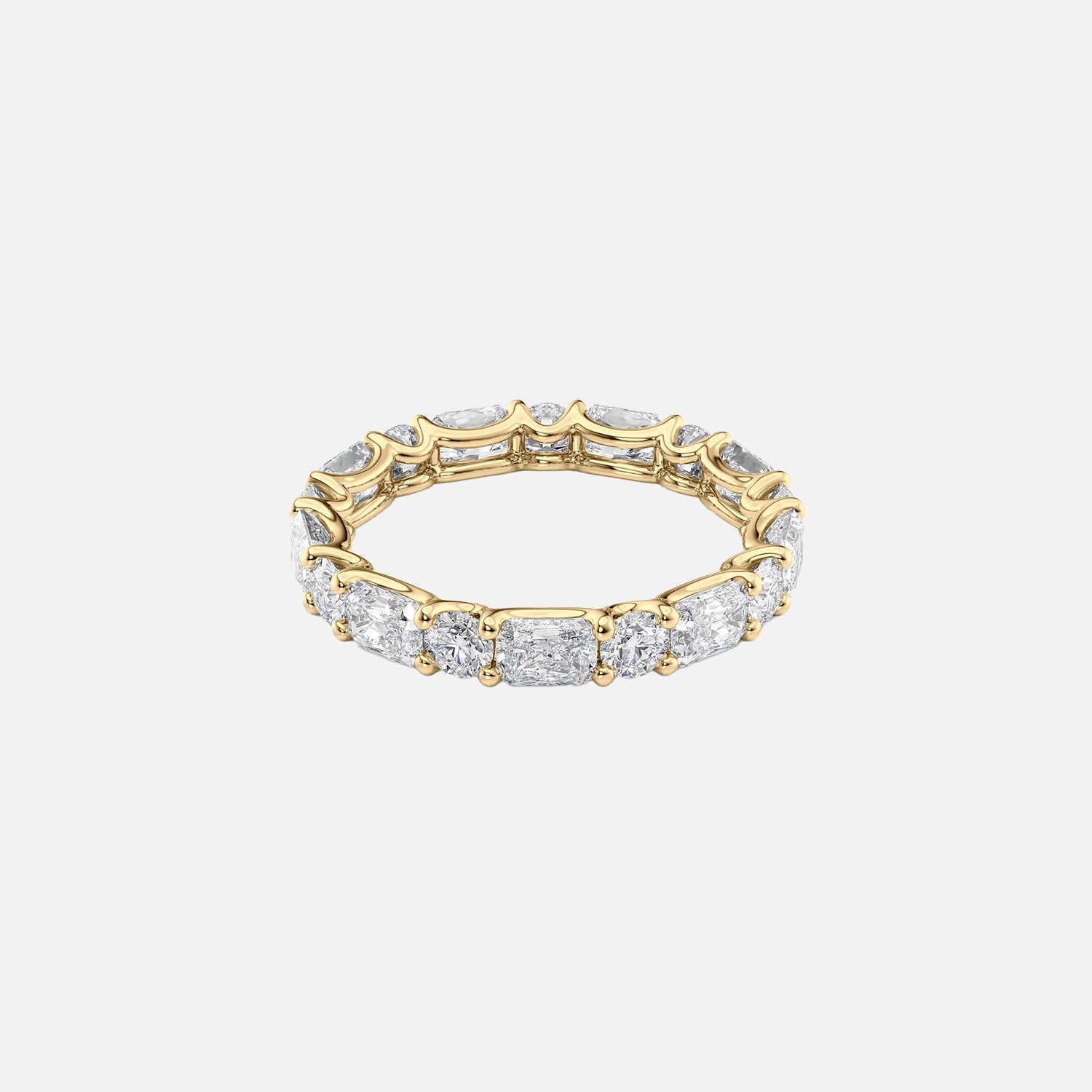 Alternating Radiant And Round U Prong Eternity Ring 14k Yellow Gold 2 8 001
