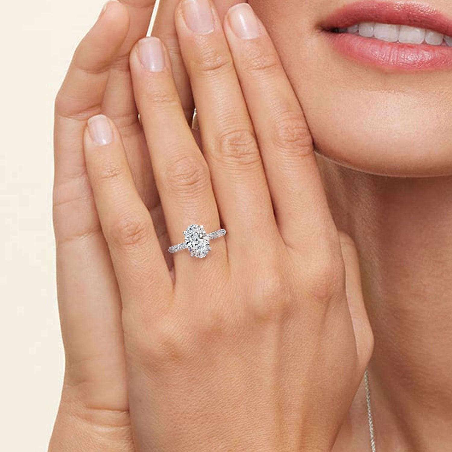 The Hidden Halo Aurora Oval Pave Moissanite Ring - KNT - Engagement Rings, Wedding Bands & Fine Jewelry