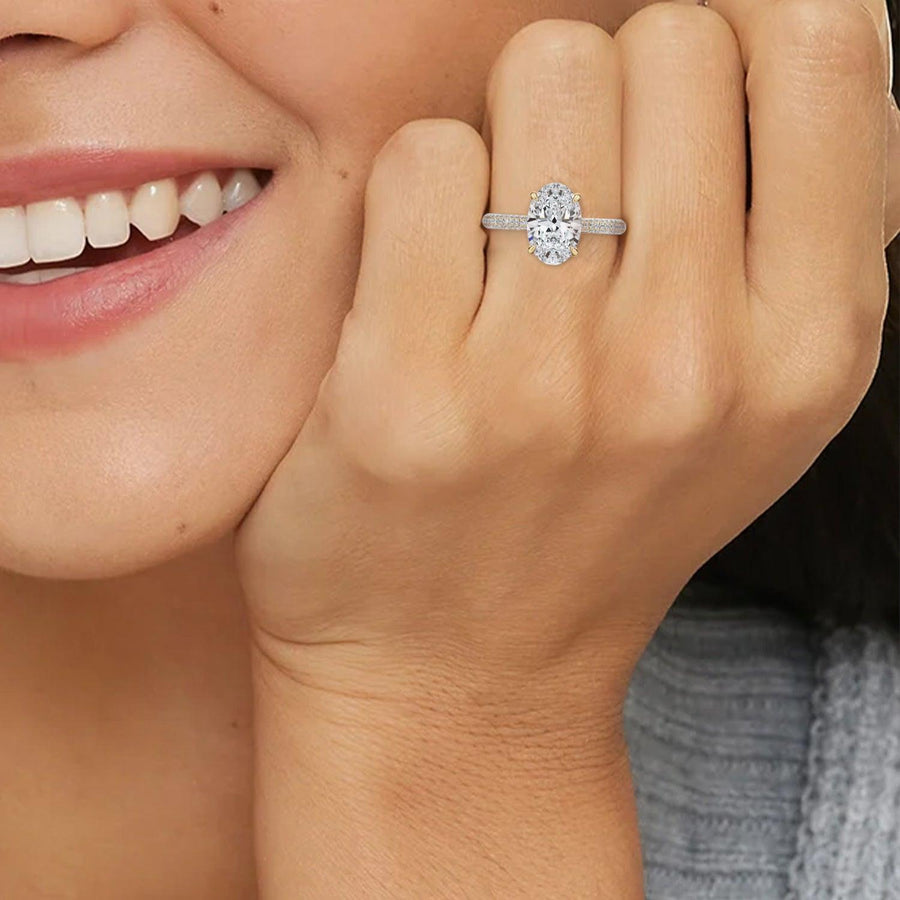 The Hidden Halo Aurora Oval Pave Moissanite Ring - KNT - Engagement Rings, Wedding Bands & Fine Jewelry