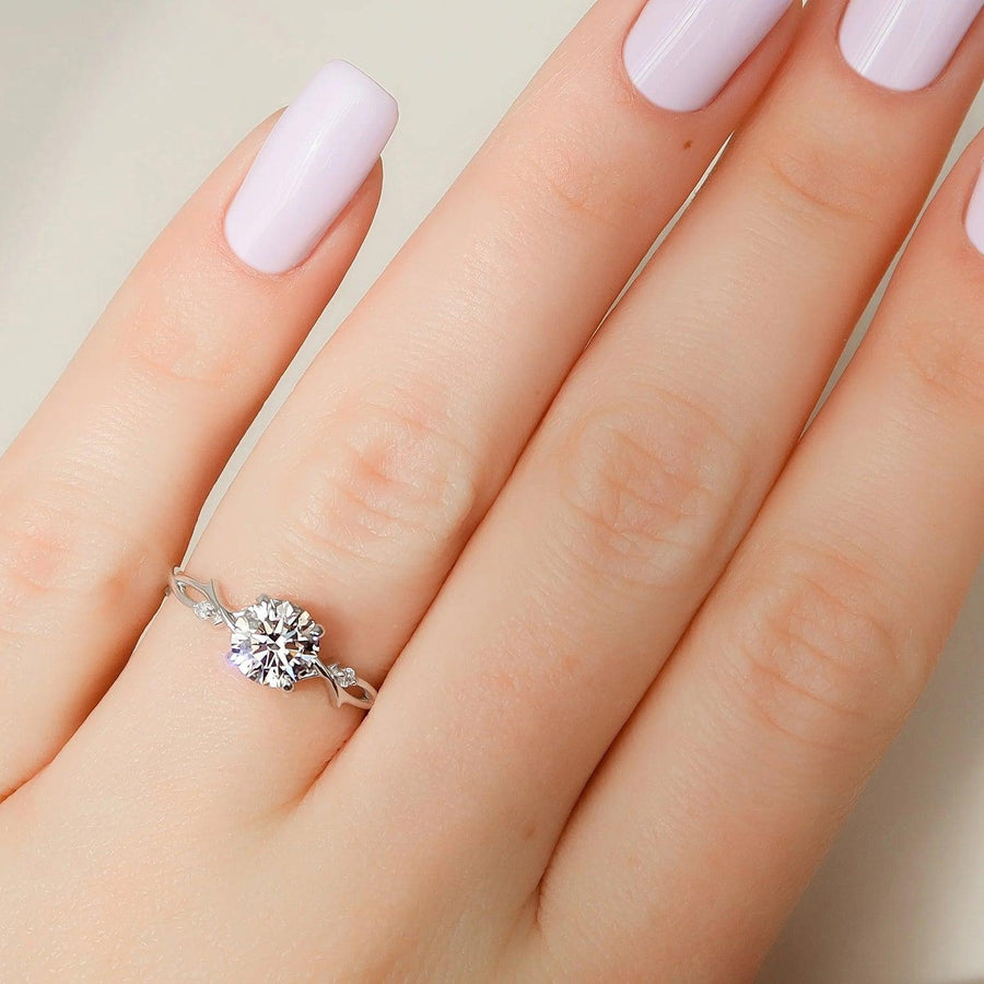 The Nature Blissful Round Side Stone Moissanite Ring - KNT - Engagement Rings, Wedding Bands & Fine Jewelry