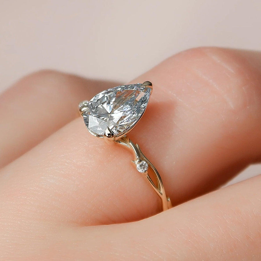 The Nature Blissful Pear Side Stone Moissanite Ring - KNT - Engagement Rings, Wedding Bands & Fine Jewelry
