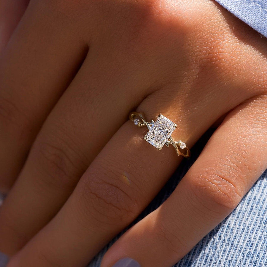 The Nature Blissful Radiant Side Stone Moissanite Ring - KNT - Engagement Rings, Wedding Bands & Fine Jewelry