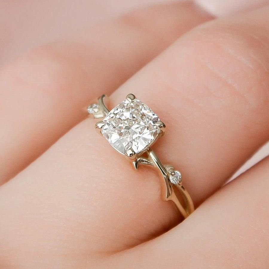 The Nature Blissful Cushion Side Stone Moissanite Ring - KNT - Engagement Rings, Wedding Bands & Fine Jewelry