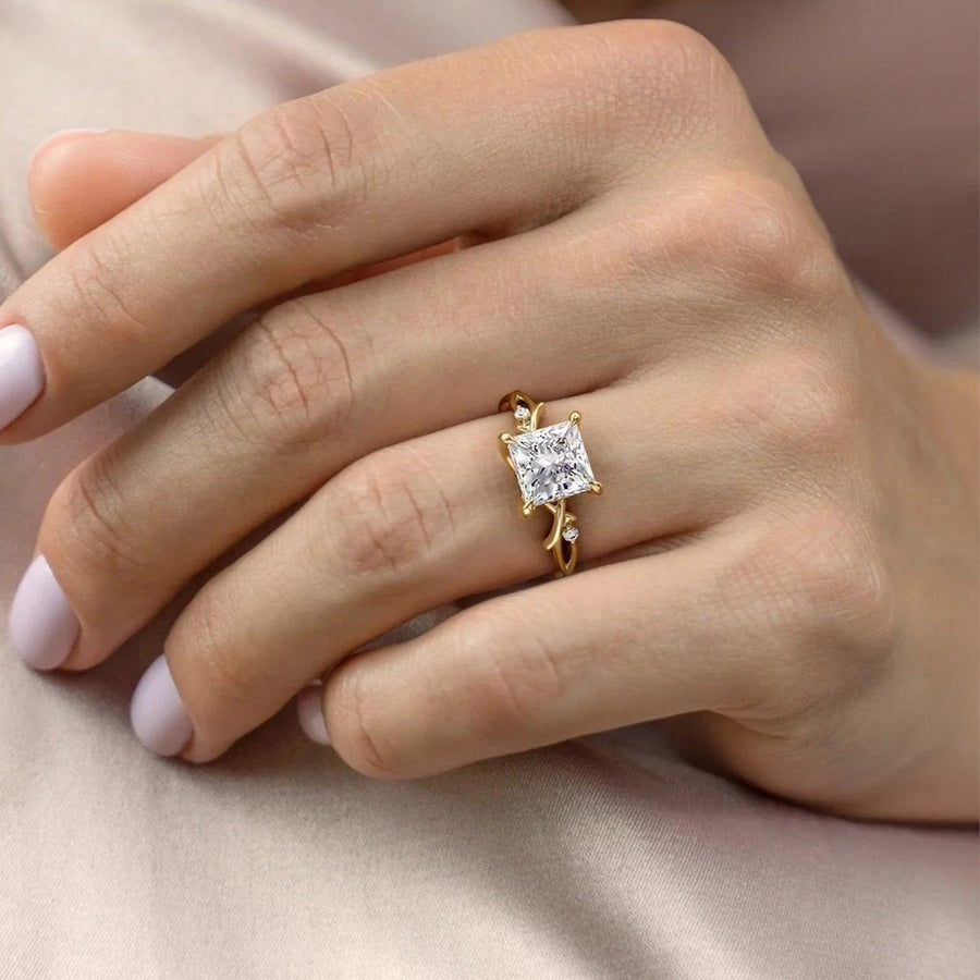 The Nature Blissful Princess Side Stone Moissanite Ring - KNT - Engagement Rings, Wedding Bands & Fine Jewelry