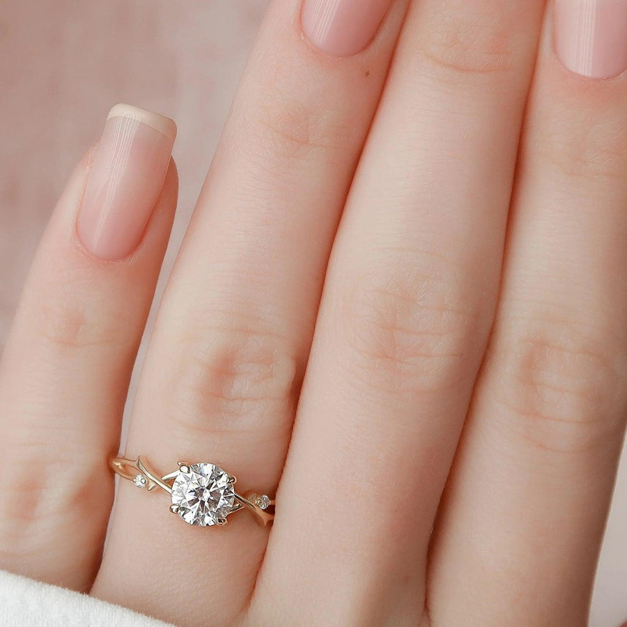 The Nature Blissful Round Side Stone Moissanite Ring - KNT - Engagement Rings, Wedding Bands & Fine Jewelry