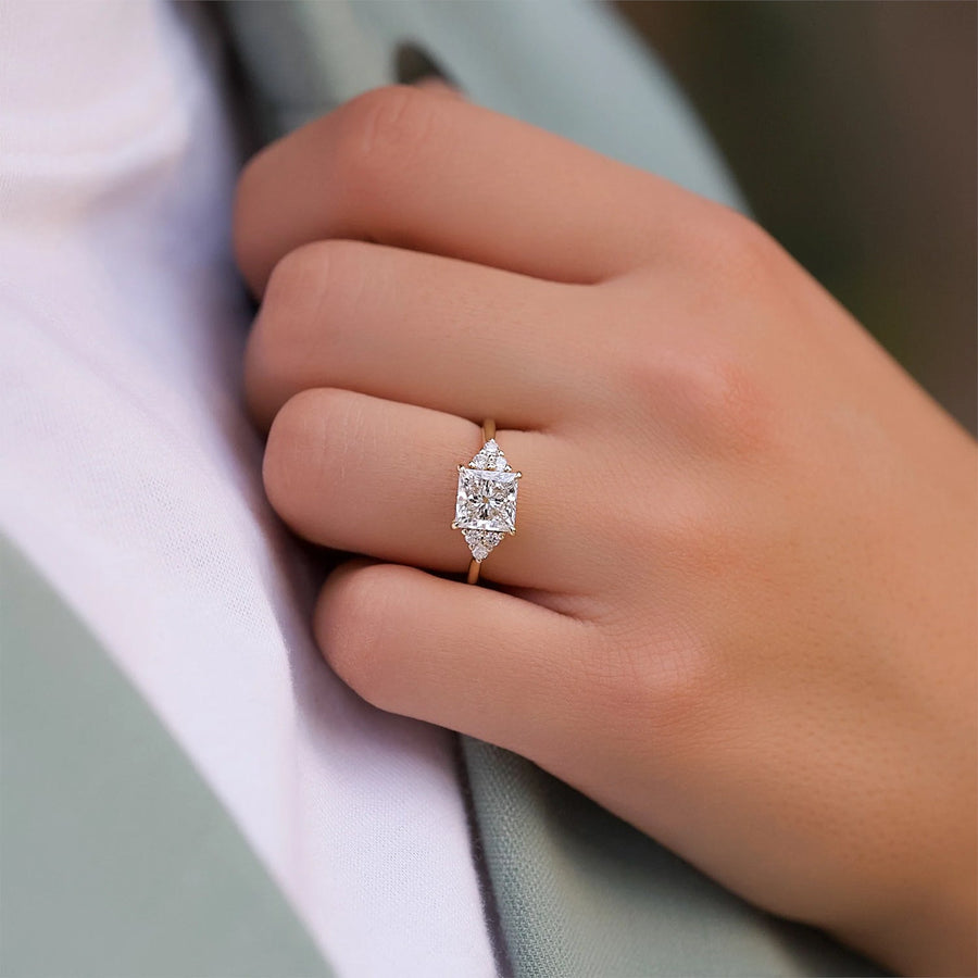The Side Stone Catharina Princess Solitaire Moissanite Ring - KNT - Engagement Rings, Wedding Bands & Fine Jewelry