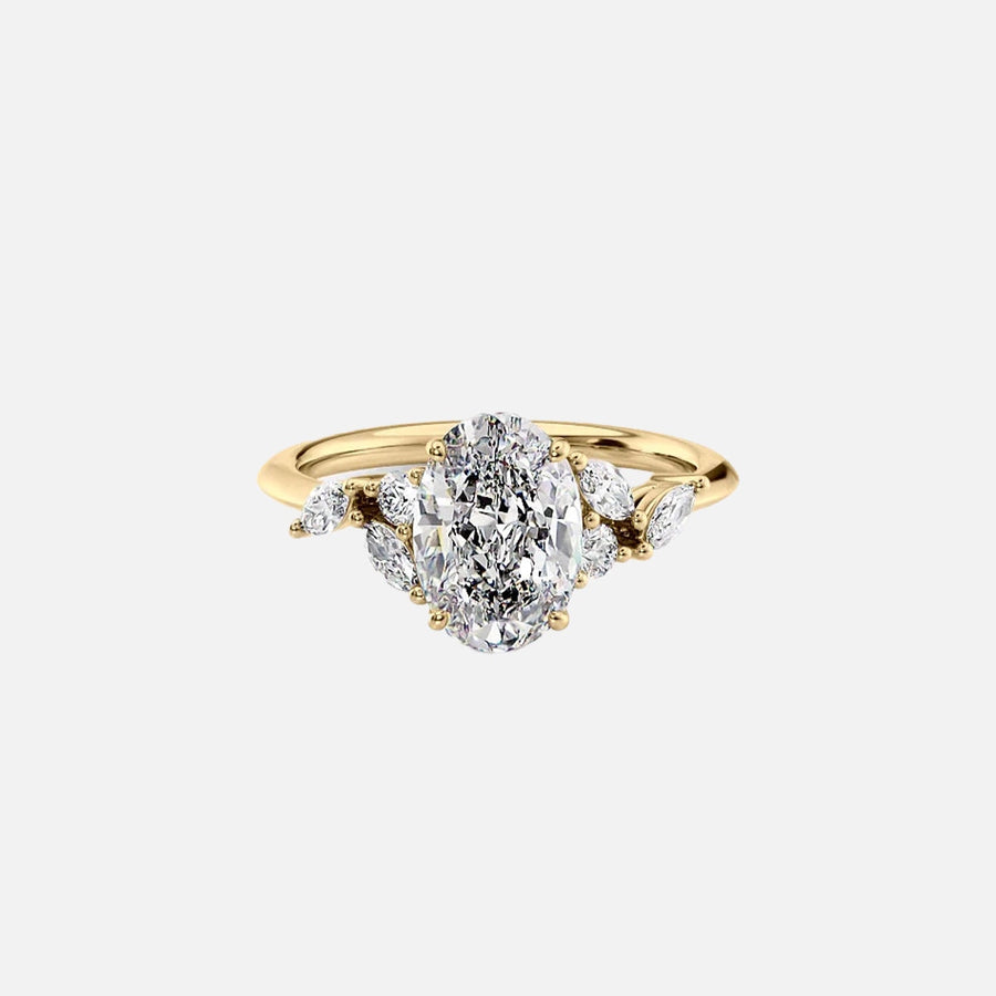 The Side Stone Daisy Oval Moissanite Ring - KNT - Engagement Rings, Wedding Bands & Fine Jewelry