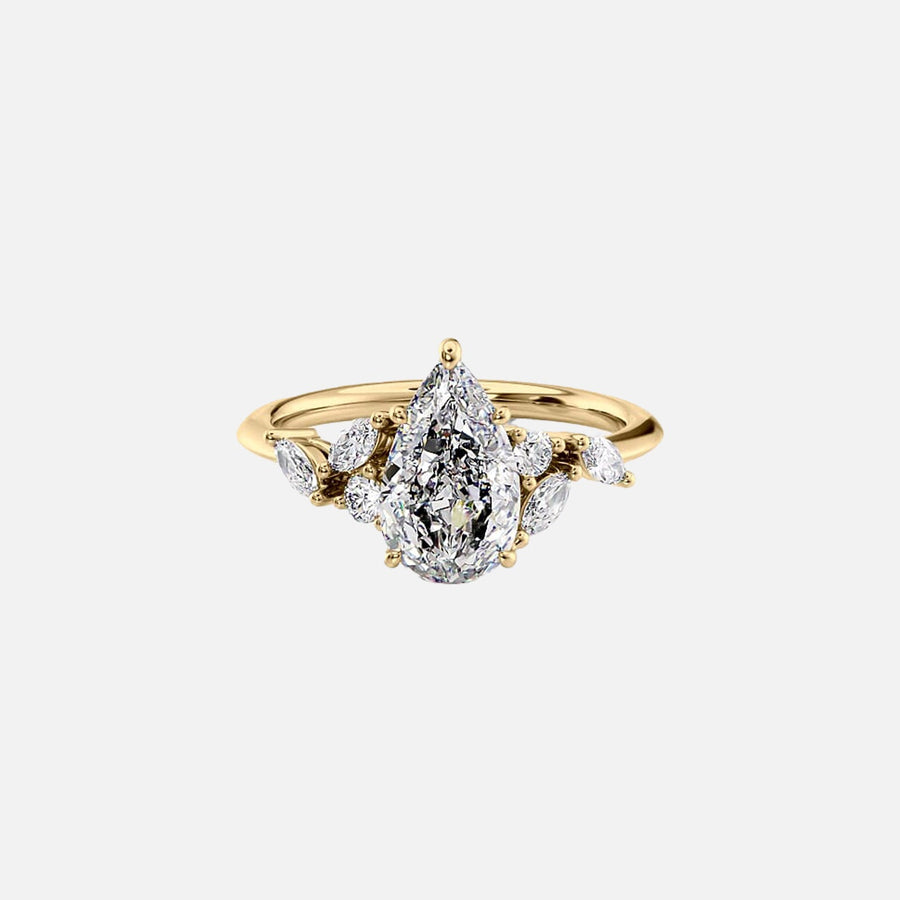 The Side Stone Daisy Pear Moissanite Ring - KNT - Engagement Rings, Wedding Bands & Fine Jewelry