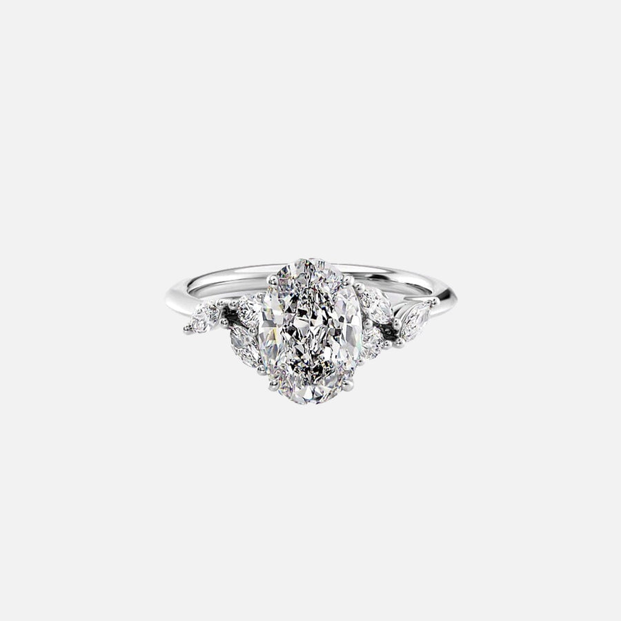 The Side Stone Daisy Oval Moissanite Ring - KNT - Engagement Rings, Wedding Bands & Fine Jewelry