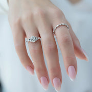 The Side Stone Daisy Oval Moissanite Ring - KNT - Engagement Rings, Wedding Bands & Fine Jewelry