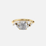 The Side Stone Daisy Cushion Moissanite Ring - KNT - Engagement Rings, Wedding Bands & Fine Jewelry