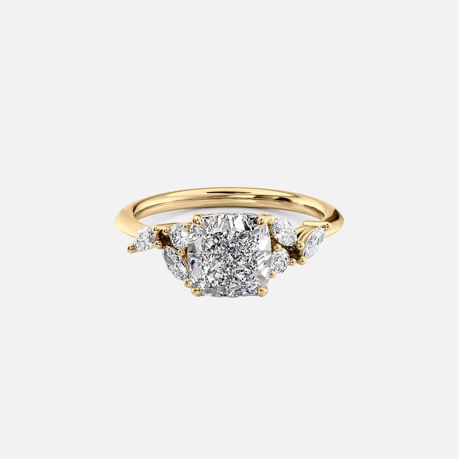 The Side Stone Daisy Cushion Moissanite Ring - KNT - Engagement Rings, Wedding Bands & Fine Jewelry