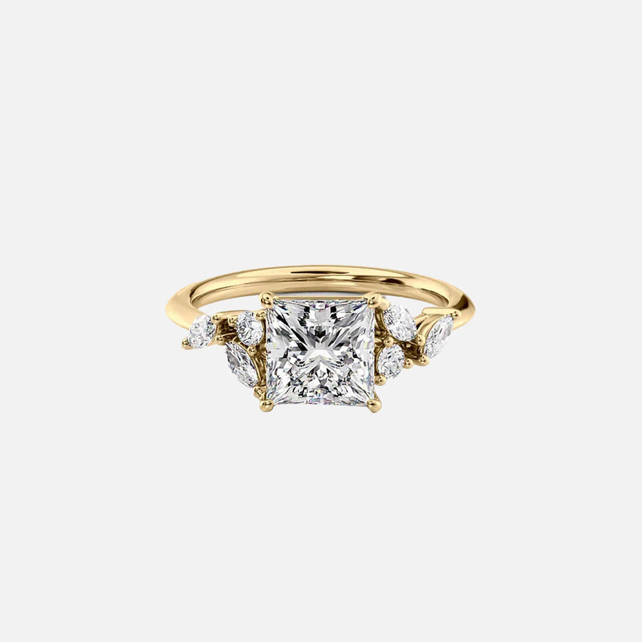 The Side Stone Daisy Princess Moissanite Ring - KNT - Engagement Rings, Wedding Bands & Fine Jewelry