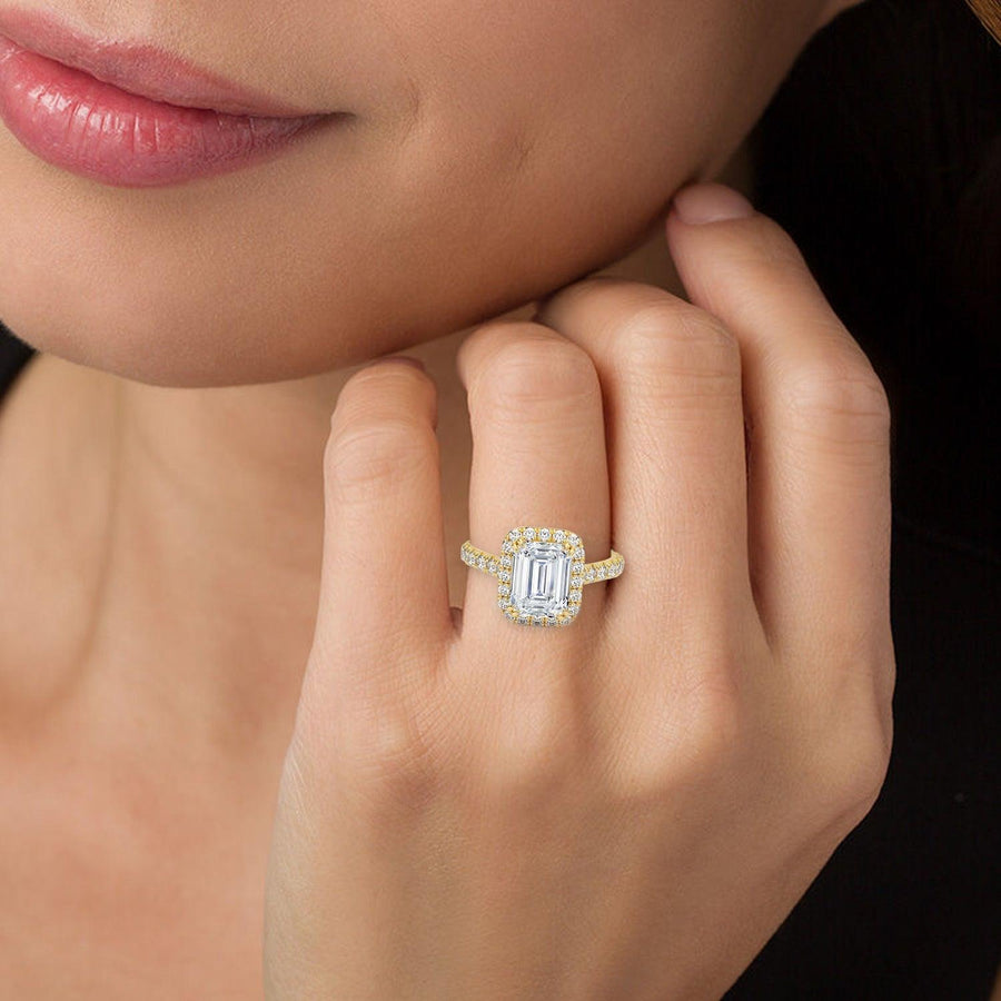 The Halo Donisha Emerald Pave Moissanite Ring - KNT - Engagement Rings, Wedding Bands & Fine Jewelry