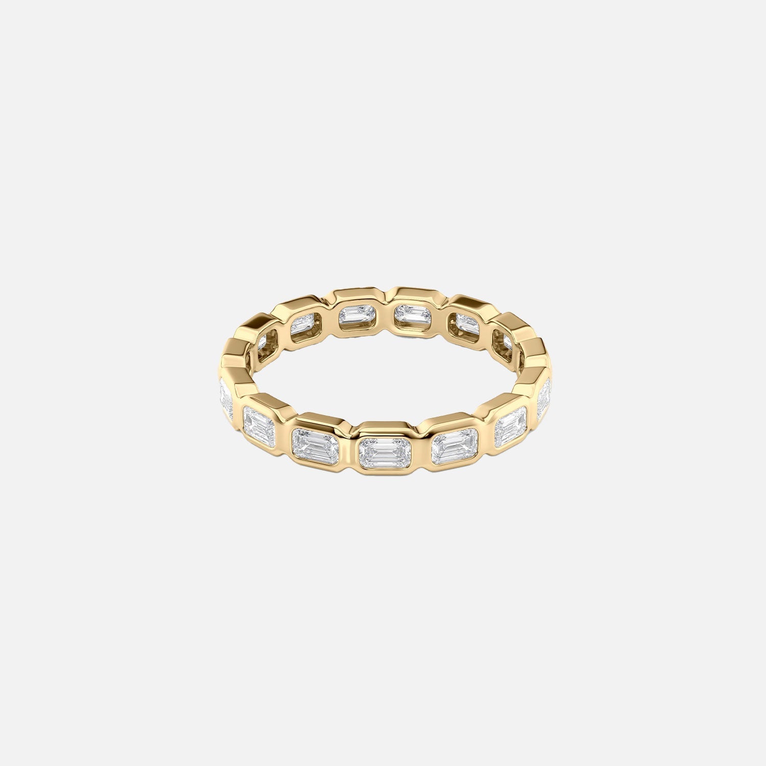 East West Emerald Bezel Eternity Ring 14k Yellow Gold 1 5 001