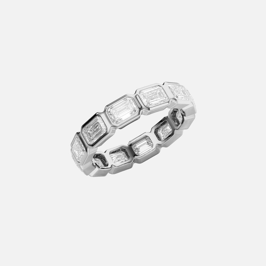  East West Emerald Bezel Eternity Ring 18k White Gold 3 5 002