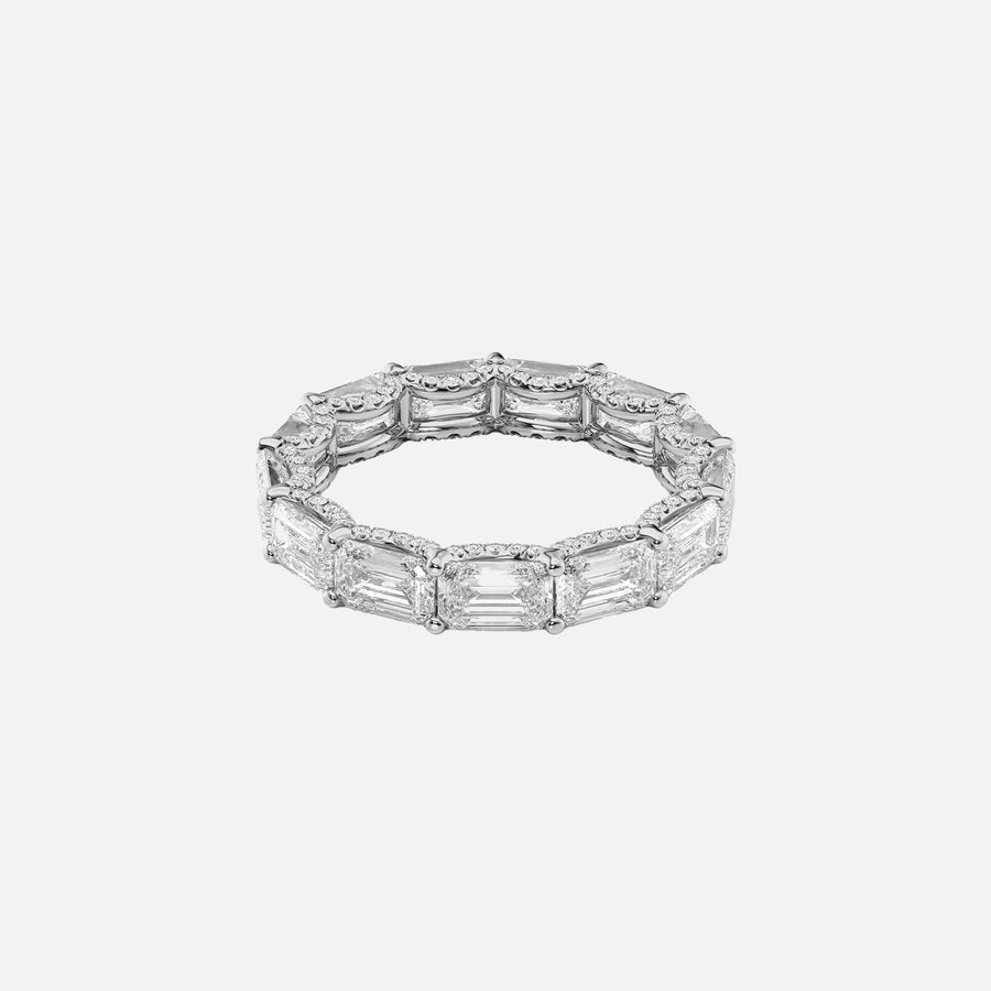  East West Emerald U Pave Prong Eternity Ring 14k White Gold 5 3 001