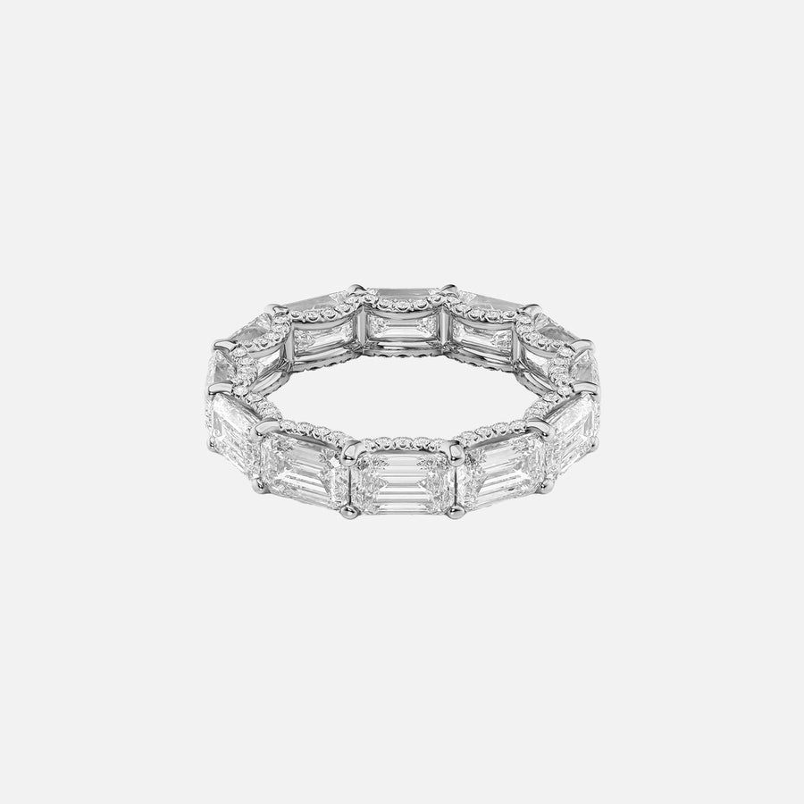  East West Emerald U Pave Prong Eternity Ring 14k White Gold 6 3 001