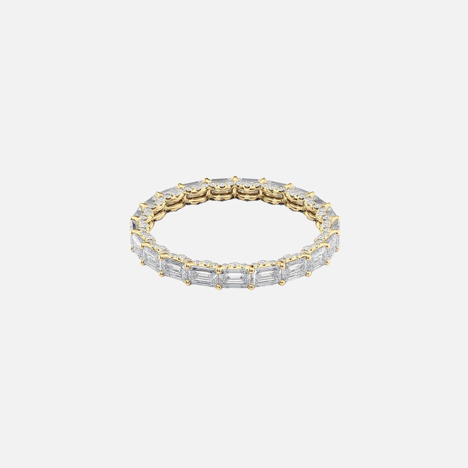 East West Emerald U Pave Prong Eternity Ring 14k Yellow Gold 2 3 001