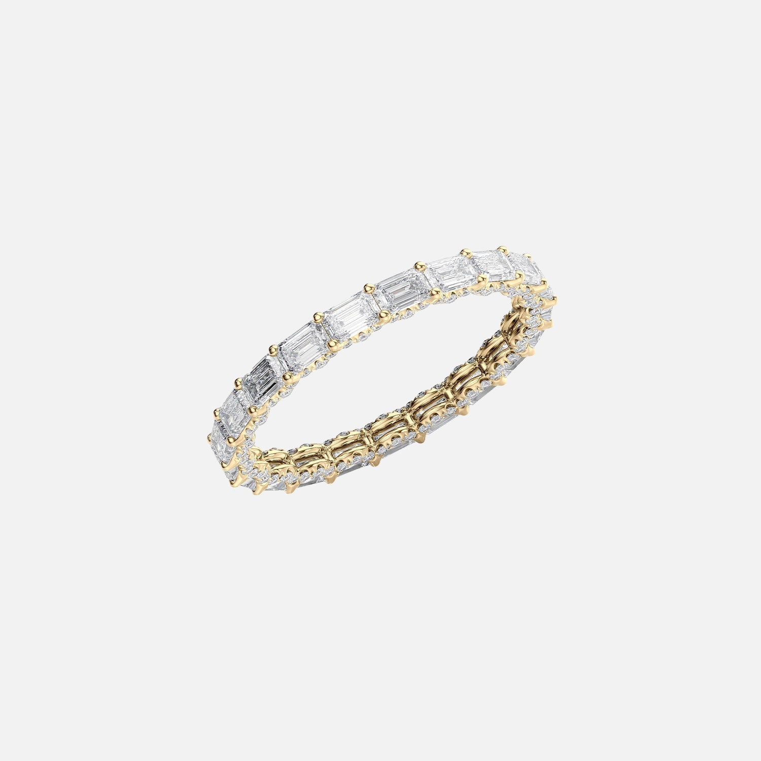  East West Emerald U Pave Prong Eternity Ring 14k Yellow Gold 2 3 002