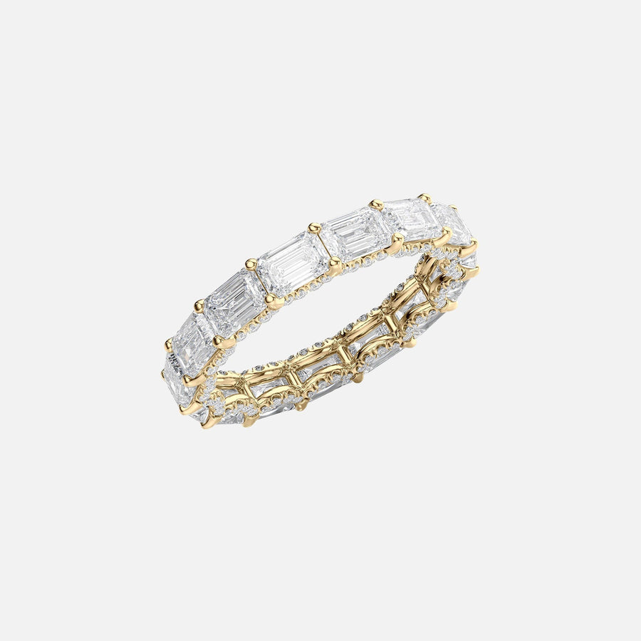  East West Emerald U Pave Prong Eternity Ring 14k Yellow Gold 4 8 002