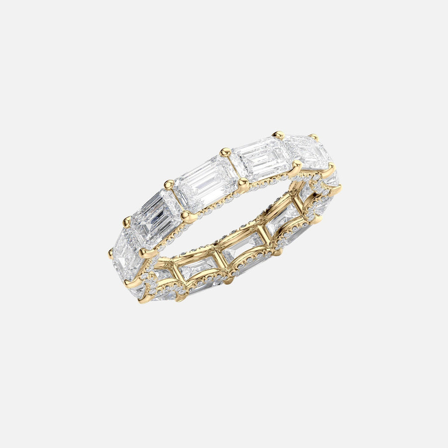  East West Emerald U Pave Prong Eternity Ring 14k Yellow Gold 6 3 002