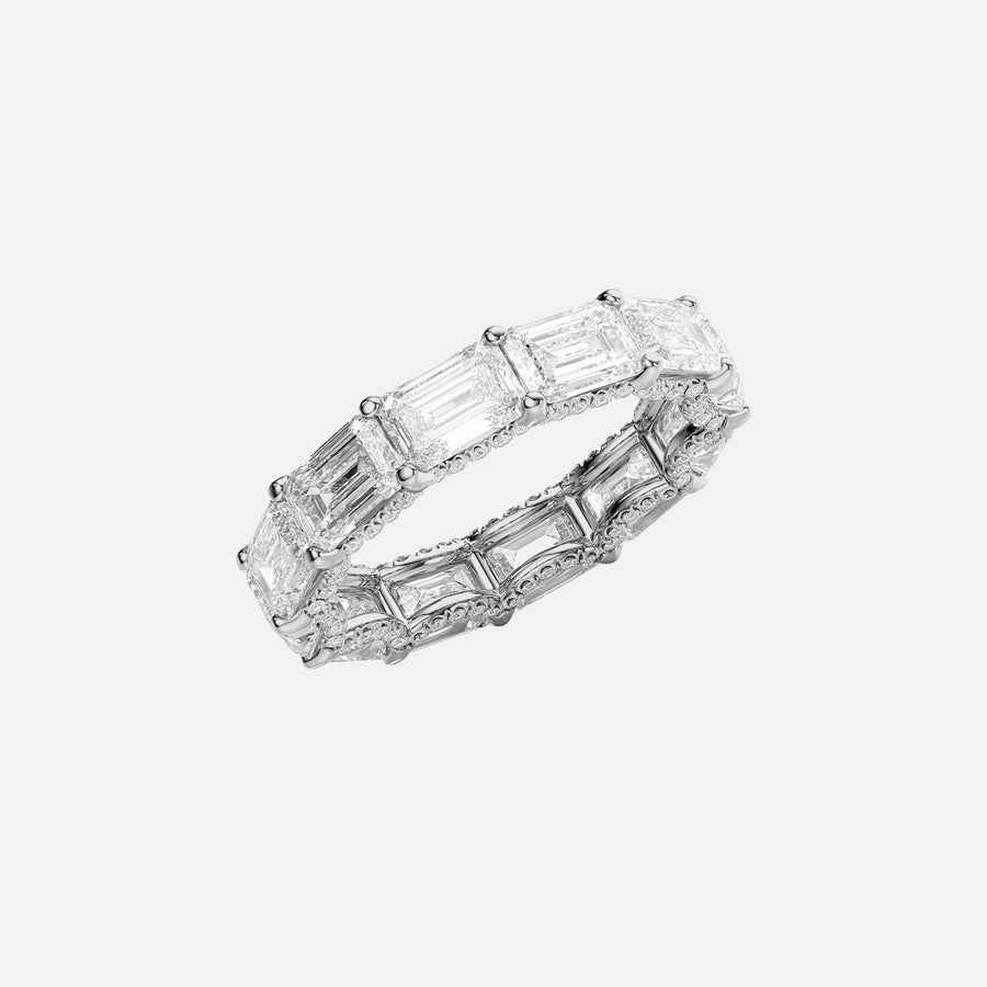  East West Emerald U Pave Prong Eternity Ring 18k White Gold 6 3 002