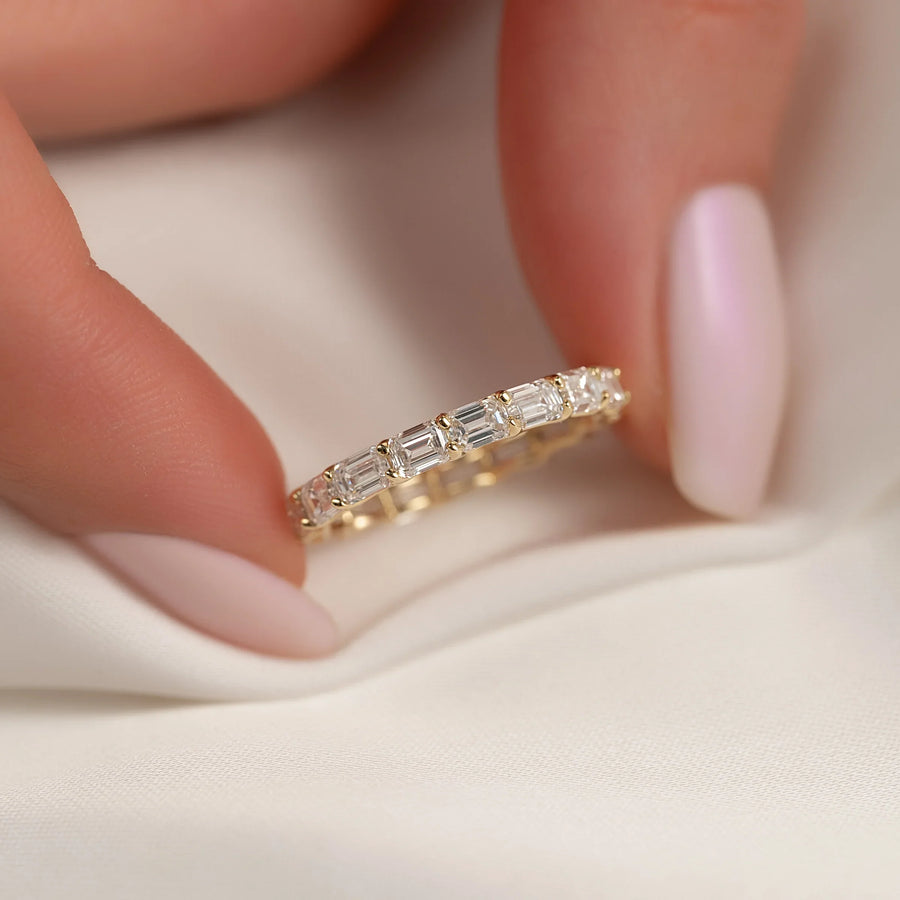  East West Emerald U Prong Eternity Ring 14K Yellow Gold 2 5 003
