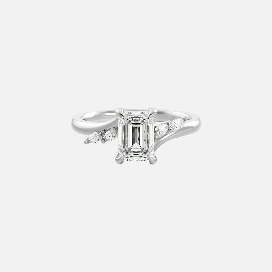 The Side Stone Elara Emerald Moissanite Ring - KNT - Engagement Rings, Wedding Bands & Fine Jewelry