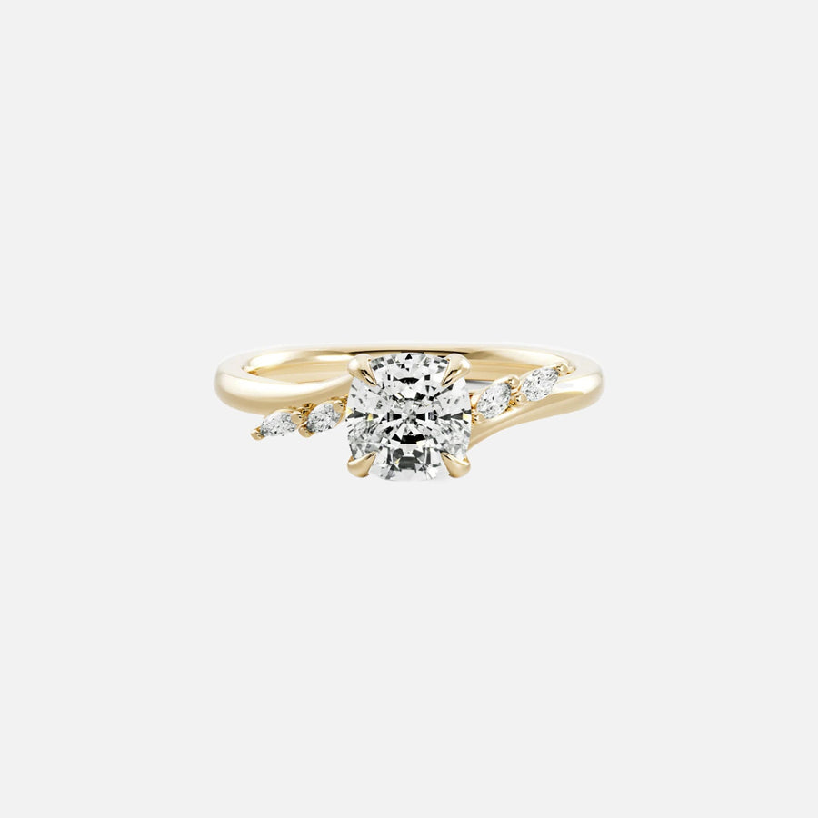 The Side Stone Elara Cushion Moissanite Ring - KNT - Engagement Rings, Wedding Bands & Fine Jewelry