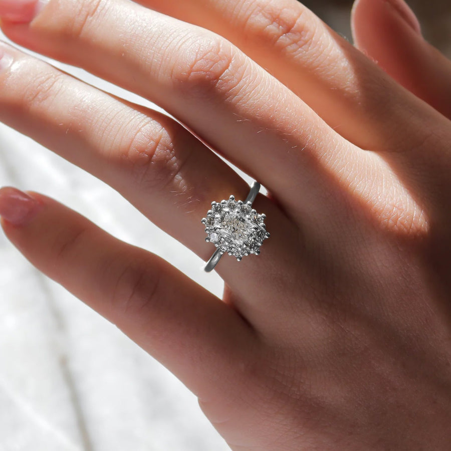 The Halo Eleanor Cushion Vintage Moissanite Ring - KNT - Engagement Rings, Wedding Bands & Fine Jewelry