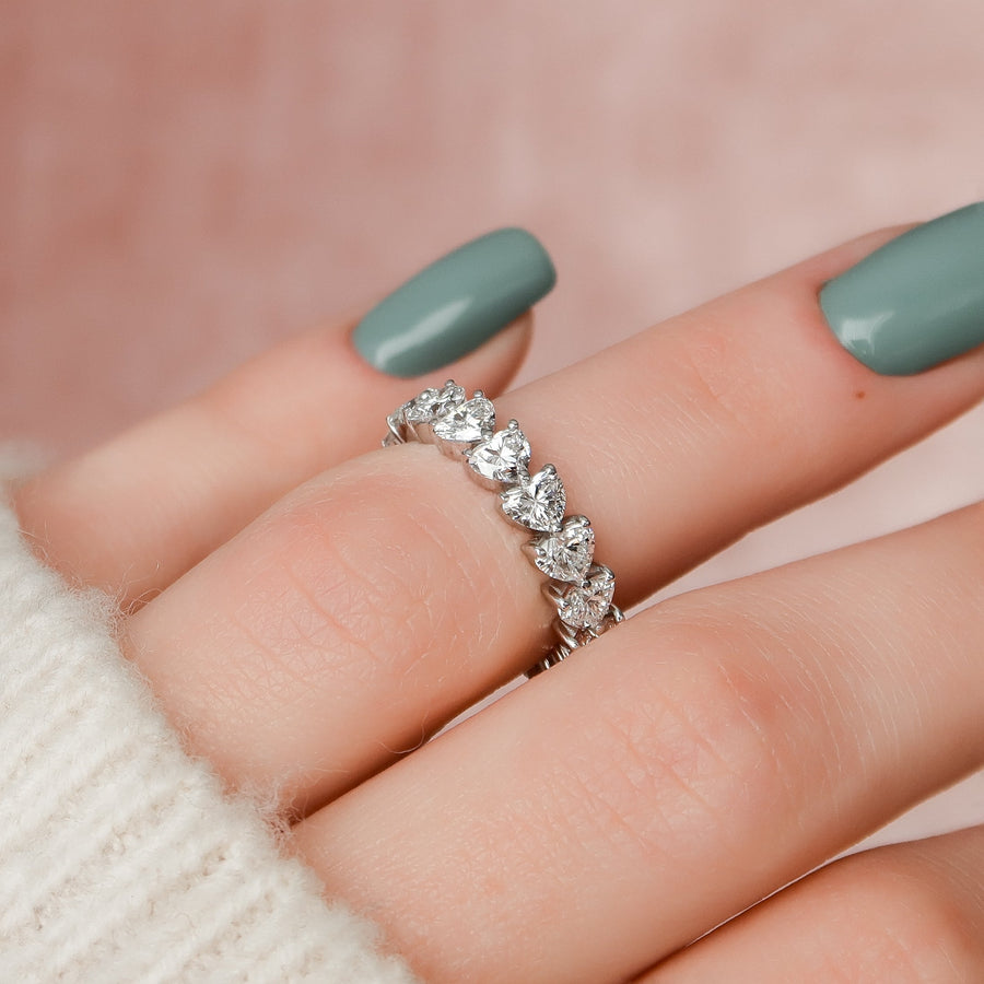  Heart Shared Prong Eternity Ring 18k White Gold 3 5 003