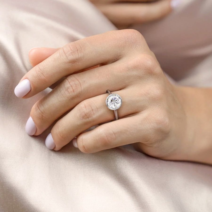 The Bezel Helena Round Solitaire Moissanite Ring - KNT - Engagement Rings, Wedding Bands & Fine Jewelry