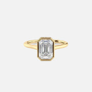 The Bezel Helena Emerald Solitaire Moissanite Ring - KNT - Engagement Rings, Wedding Bands & Fine Jewelry