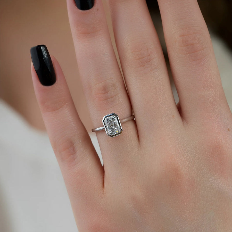 The Bezel Helena Radiant Solitaire Moissanite Ring - KNT - Engagement Rings, Wedding Bands & Fine Jewelry