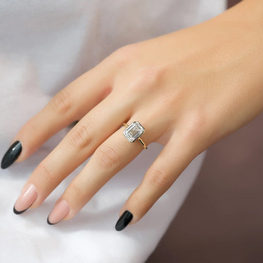 The Bezel Helena Emerald Solitaire Moissanite Ring - KNT - Engagement Rings, Wedding Bands & Fine Jewelry