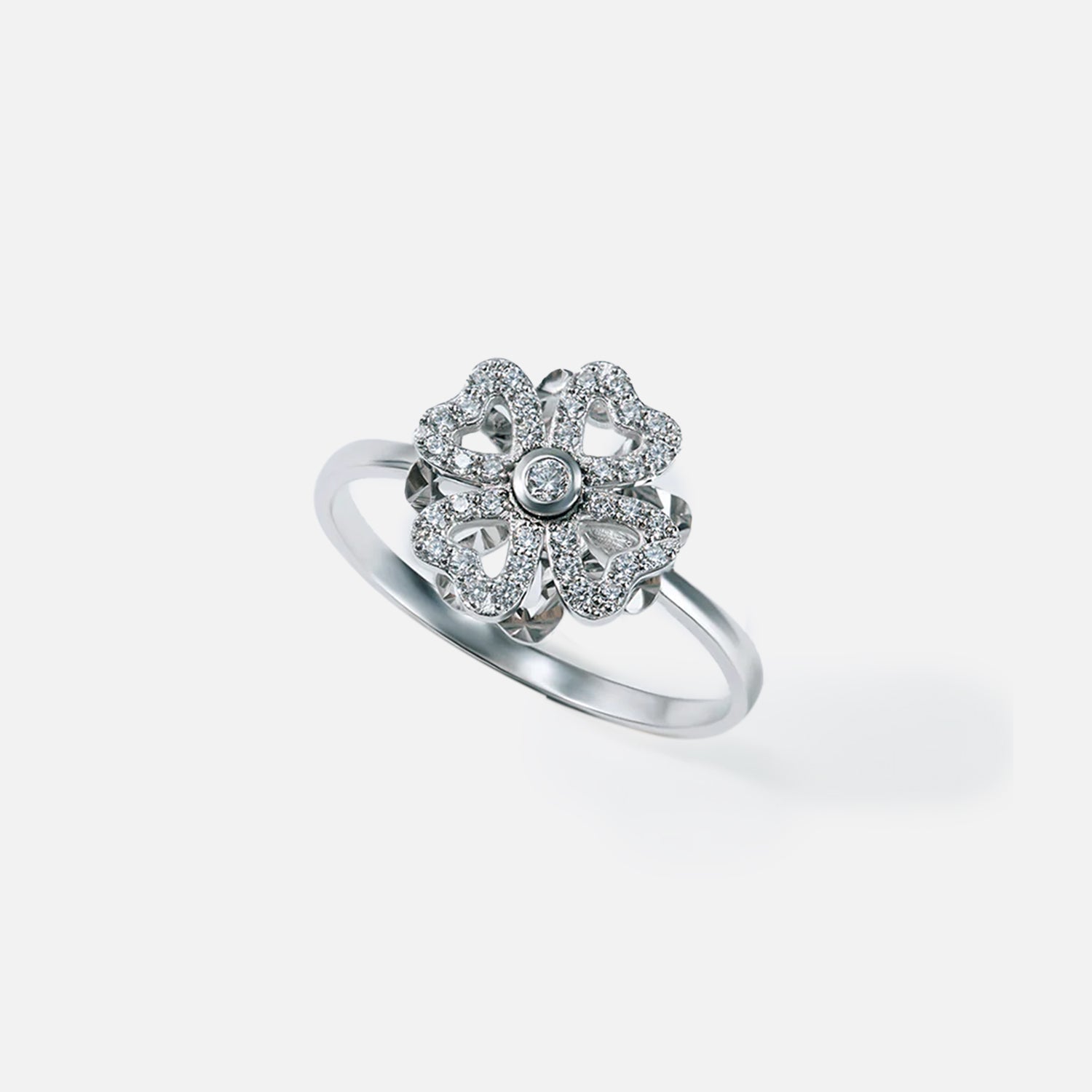 The Halo Lucky In Flower Round Moissanite Ring - KNT - Engagement Rings, Wedding Bands & Fine Jewelry