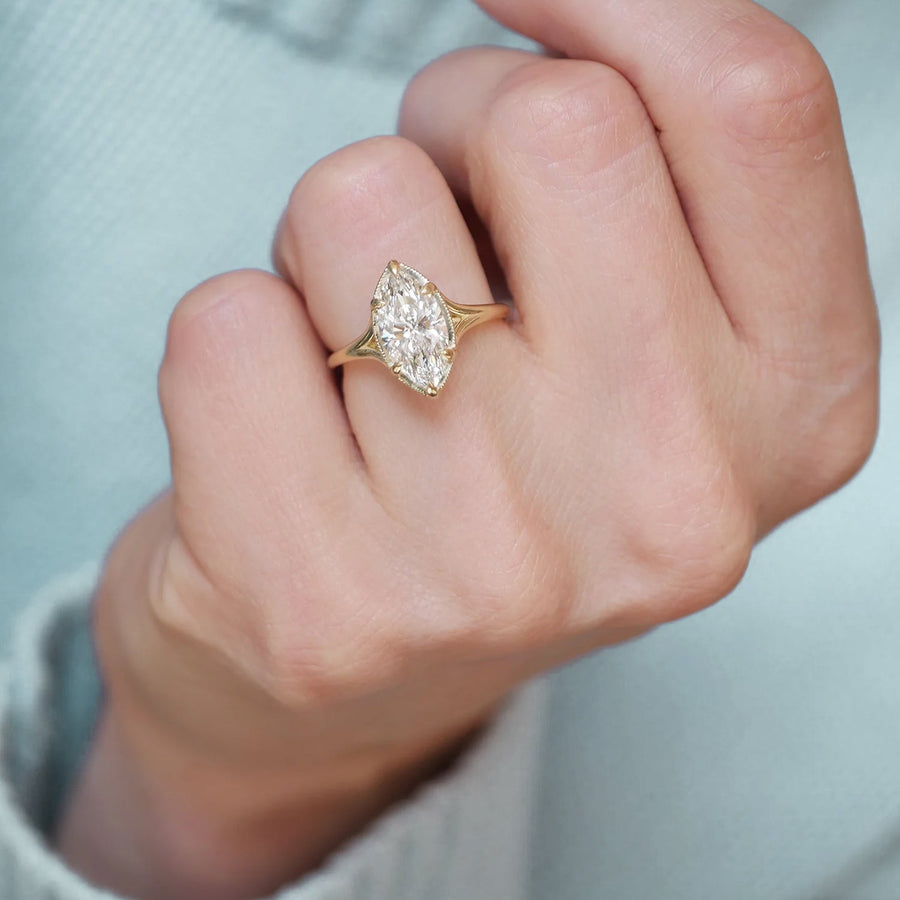 The Vintage Royal Marquise Solitaire Moissanite Ring - KNT - Engagement Rings, Wedding Bands & Fine Jewelry