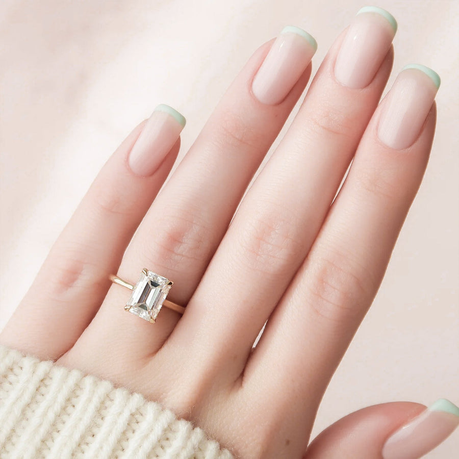 The Hidden Halo Sofia Emerald Solitaire Moissanite Ring - KNT - Engagement Rings, Wedding Bands & Fine Jewelry